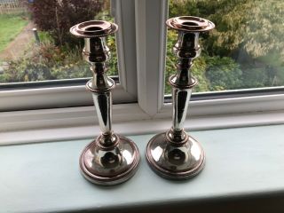 Pair Silver Plated On Copper Candlesticks,  Heavy,  Aged,  Vintage.  Impressive