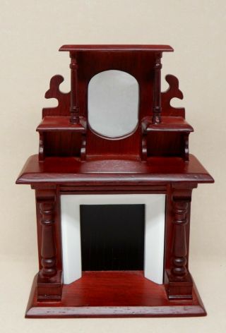 Vintage Mahogany Fireplace Mantle With Mirror Dollhouse Miniature 1:12
