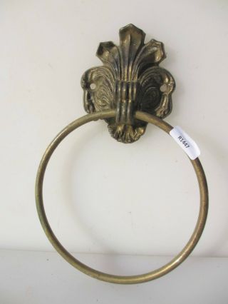 Vintage Brass Towel Rail Holder Rack Bracket Ring Old Rococo French Leaf Fan
