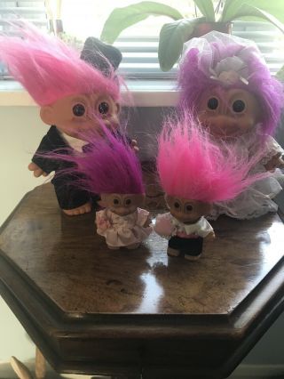 Rare Russ Troll Wedding Set Bride And Groom Retro Vintage Collectables Pink Hair