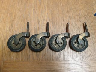 Set Of 4 Brass Castors From Antique Buffet Or Trolley