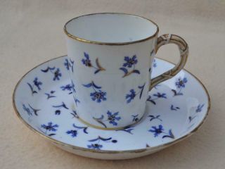 Antique 1878 Royal Worcester Porcelain Blue & White Coffee Cup And Saucer