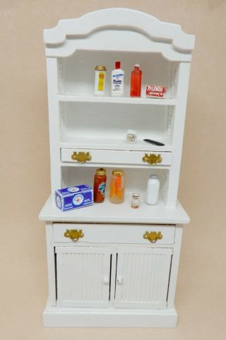 Vintage White Bathroom Cabinet Artisan Dressed Dollhouse Miniature 1:12