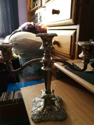 Vintage Silver Plated Candelabra Candle Holder Candlestick,  3 Sconces,  2 Arms