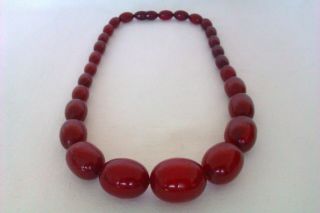 Rare Vintage Graduated Cherry Amber Bakelite Bead Necklace Circa 1933