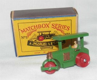 Rare Script Box 1950s.  Matchbox Lesney 1 A Aveling Road Roller.  All