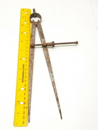 Vtg Antique Starrett 12 " Caliper Protractor Divider Compass Round Leg Made Usa