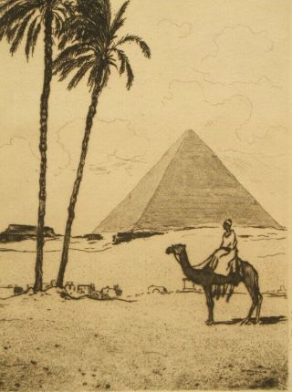 Illegible Pencil Signed Egyptian Drypoint Etching 1900’s