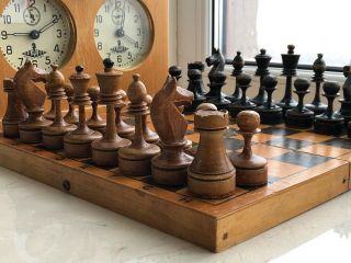 1930 - 40s Rare Vintage Ussr Soviet Russian Wooden Chess Set Board Vtg Old Antique
