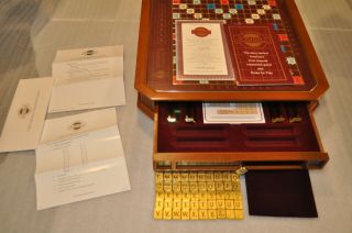 Rare Franklin Scrabble Game Board W/ 100 Gold Plated Letters Complete