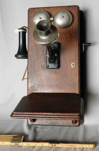 Rare Antique Oak Wall Telephone Western Electric C 1910 Bell Hand Crank