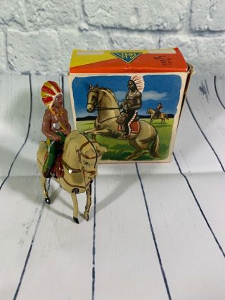 Rare Gnk Indian Riding A Horse Tin Wind Up Made In Western Germany