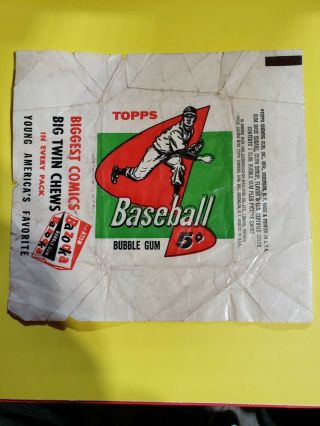 1958 Topps Baseball 5 Cent Wax Pack Wrapper Very Rare Vintage