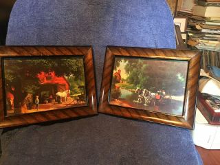 Pr Of Vtg Antique Lithos Farm House And Country Cottage Framed 6.  5 X 10 "