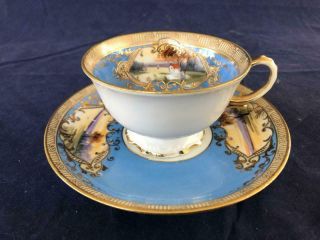 Good Antique Noritake Porcelain Hand Painted Cup And Saucer.  C1900.