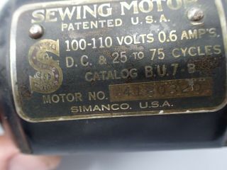 Antique Vintage Singer Sewing Machine Motor Bu7 - B
