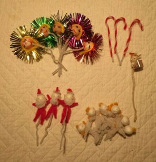 Antique Vintage Handmade Pipe Cleaner Christmas Ornaments Chenille Tinsel Htf