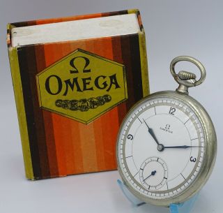 V.  Rare Vintage Omega Cal.  38,  5l Pocket Watch Enamel Sector Dial