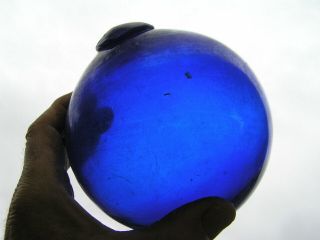 Dark Cobalt Blue Glass Fishing Float Buoy Freeblown with Seal 2