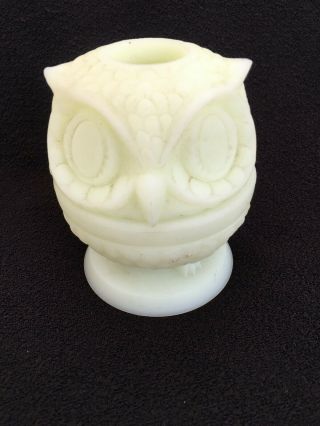 Rare Jonquil Yellow 1968 Fenton Art Glass Wise Owl Decision Maker Fairy Lamp