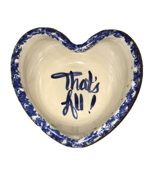 Vtg.  Heart Bowl Ceramic Pottery “that’s All,  “popcorn " Collectible Cream/blue
