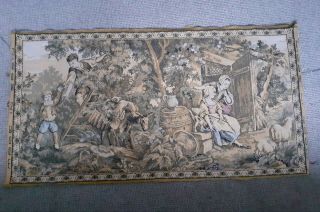Vintage Woven Tapestry Wall Hanging Pastoral Scene,  Aubusson Style