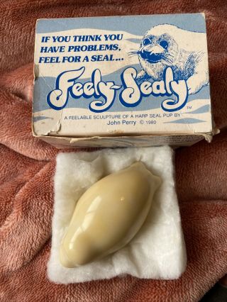 Vintage Baby Harp Seal Figurine Feely Sealy Sculpture By John Perry W/ Box 1980