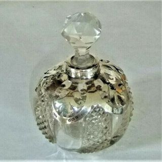Large Silver & Cut Glass Globe Scent Bottle,  Birmingham.  1905.