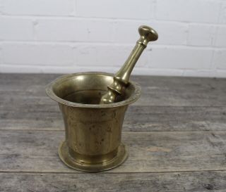 Large Antique Heavy Solid Brass Mortar & Pestle.