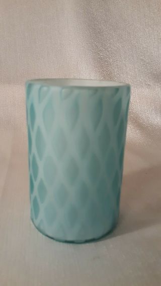 Antique Victorian Art Glass Tumbler Blue Satin Cased Glass Diamond Quilted