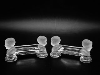 2 Rare 19th C.  Baccarat Crystal " Bust Child " Knife Rests Jean Antoine Houdon