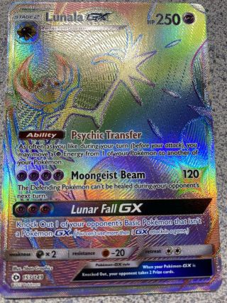 Pokemon Card Lunala GX 153/149 Rainbow Holo Secret Rare Sun Moon NM 3