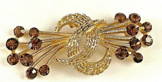 Vintage Signed Crown Trifari Amber Topaz Rhinestone Brooch Pin