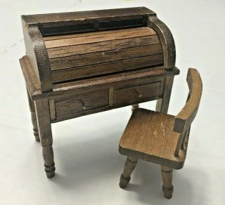 1/12 Scale Vintage Dollhouse Miniature Furniture Roll Top Desk W/chair