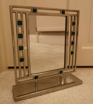 Vintage Art Deco Style Standing Table Mirror Photo Frame Silver Tone Metal