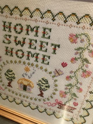 Vintage Hand Embroidered Cross Stitch Sampler - Home Sweet Home 33 X 28cm Framed