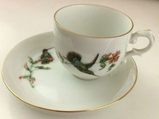 Furstenberg Miniature Tea Cup & Saucer - Humming Birds - Gold Trim - Germany