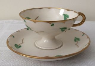 Vintage Porcelain Tea Cup And Saucer Hand Painted Leaves Gold,  Rose Crown China