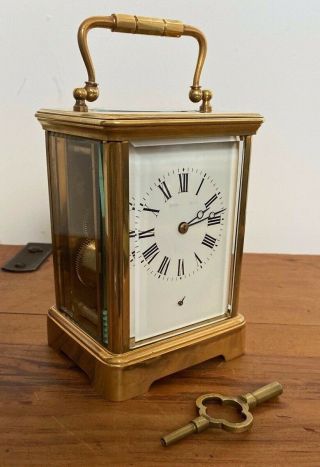 Rare Antique 19th C Brass Cased Carriage Clock With Alarm Edwards & Sons Glasgow