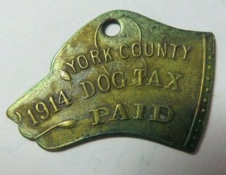 Vtg 1914 Dog Tag License Tax Registration York Co. ,  Pennsylvania Antique Raised
