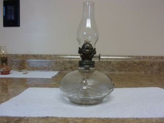 Antique,  Vintage,  Small Clear Glass Oil Lamp With P&a Burner