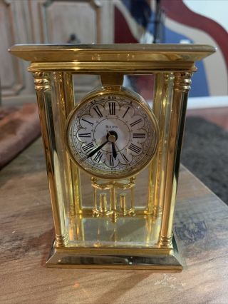 Rare Bulova Miniature Solid Brass And Glass Clock B1364 Solid Brass 4.  5”h X 3”w