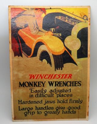 Rare Vintage Winchester Monkey Wrenches Cardboard Die Cut Advertising Sign