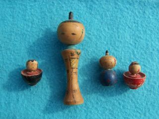 Antique / Old Vintage Japanese Toy Wooden Kokeshi Dolls With Moving Heads In Vgc