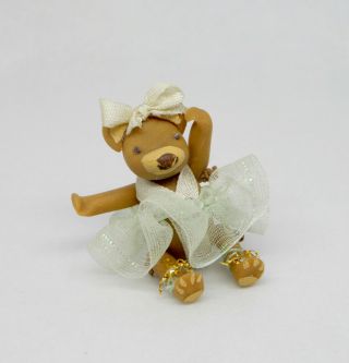 Vintage Jointed Clay Ballerina Teddy Bear Toy Artisan Dollhouse Miniature