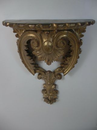 Rare Xl 17” Rococo Hand Carved Gold Gilt Wood Wall Bracket Shelf Made In Italy
