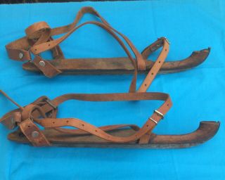 Victorian Antique Smeding Ice Skates With Metal Blades