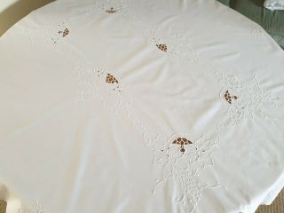 Vintage Rectangle White Tablecloth - Hand Embroidered - 54 " X72 " / 132x172 Cm X
