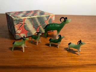 Vintage Chinese Glass Lampwork Animals Deers Set Of 5 Old Boxed