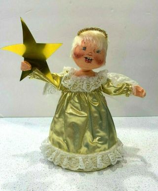 Vintage Large Annalee Angel Christmas Tree Topper 1990 Gold Star Dress Vgc